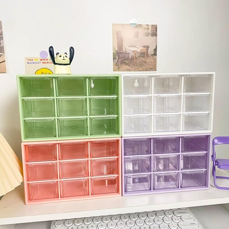 Desk Organizers Box with 9 Compartments – Plastic Desktop Drawer Storage Box, Storing Organizer for Hardware, Beads, Makeup, Office, and Craft Storagew(Purple)