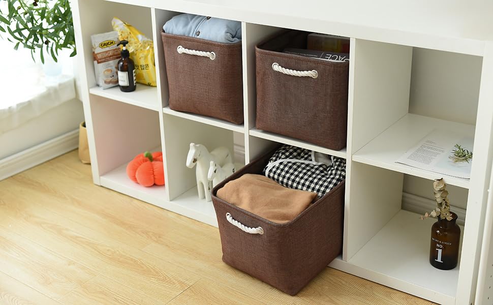 TheWarmHome Organization and Storage Basket for Shelves - 3 Pack 16x12x12 inch Fabric Storage Cubes, Cube Storage Bin for Organizing Closet Cloth Organizer Gift Toy (White & Brown) - color: Brown, size: 3PCS/Large Cube - 16L×12W×12H