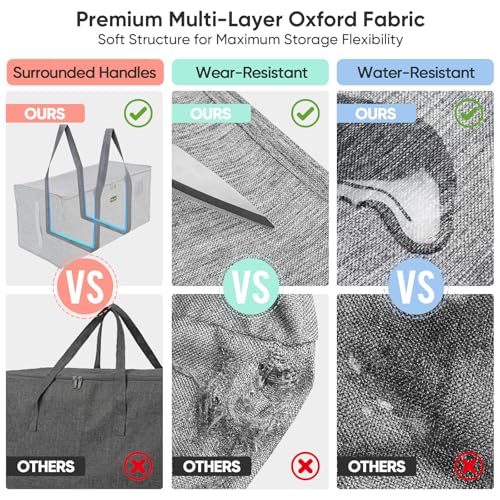 BALEINE Extra Large Storage Tote with Zippers & Carrying Handles, Heavy-Duty Oxford Fabric Moving Bags for Laundry, Space Saving, Storage,2-Pack, Winter Gray - color: Gray, size: 2-Pack