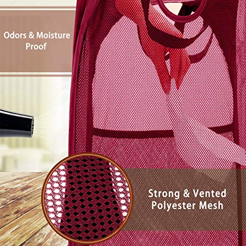 Strong Mesh Pop-up Laundry Hamper, Quality Laundry Basket with Durable Handles Solid Bottom High Carbon Steel Frame, Easy to Open and Fold Flat for Storage (Red) - color: Red, size: 1-Pack
