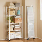 Folding Shelves No Assembly, 5 Tier Heavy Duty Foldable Storage Shelves with Wheels, 220LBS Per Shelf Metal Collapsible Rack for Garage Pantry, White - color: White/5-tier