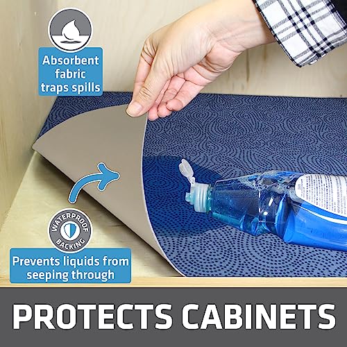 Drymate Premium XL Under Sink Mat, Waterproof Cabinet Protection Mats for Kitchen & Bathroom, Absorbent Shelf Liners, Slip-Resistant, Non-Adhesive, Machine Washable (USA Made)(24”x59”)(Blue) - color: Borage Blue Stucco, size: 24"W x 59"L