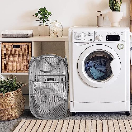 Larpur Pack of 3 Pop up Laundry Hampers, Collapsible Laundry Baskets, Portable Mesh Clothes Hampers for Home Room, College Dorm, Apartment, Foldable Hamper with Carry Handles, Gray - color: 3*Grey