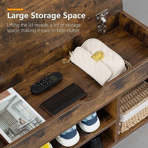 WellFurGeer Shoe Bench with Storage, Entryway Bench with Shoe Storage, Shoe Rack with Bench, Shoe Storage Bench with Padded Cushion, Brown + Gray - color: Brown + Grey