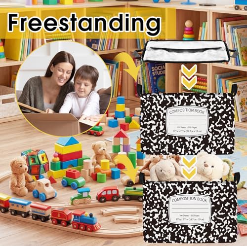 Geelin 3 Pcs Teacher Appreciation Baskets Pencil Book Storage Basket for Gifts Collapsible Waterproof Canvas Cute Storage Bin Organizer with Handles for Book Closet Shelf Nursery Decor - style: Back to School