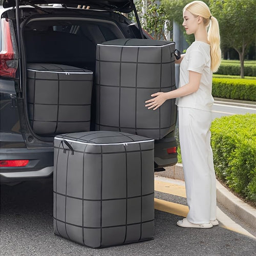 1pack 100L Large Laundry Basket with Lid - Foldable Clothes Storage Bin with Reinforced Handles, Collapsible Fabric Toy Organizer for Closet, Bedroom, Gray Plaid