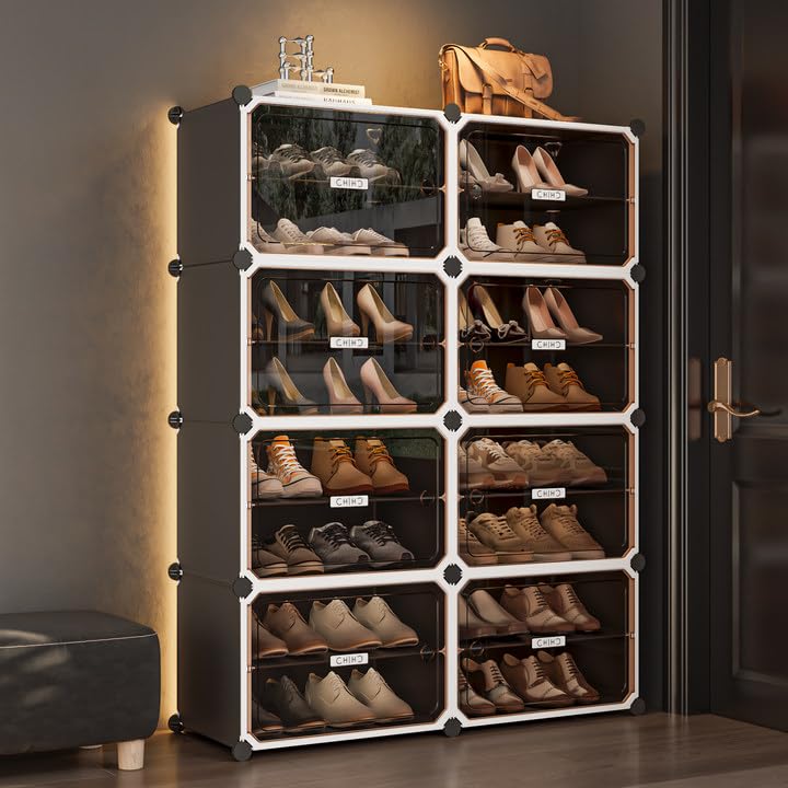 MAGINELS Shoe Rack,Expandable Shoe Cabinet Easy to Assemble. Shoe Storage with Door,Entryway, Closets, Hallway, and Bedroom.Accommodates Up to 32 Pairs of Shoes. - size: 2 by 8 (32 Pairs)