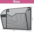 1 Pocket Mesh Wall File Holder Organizer Office Hanging File Folder Magazine Rack, Nametag Label Hooks Set Included (Black)