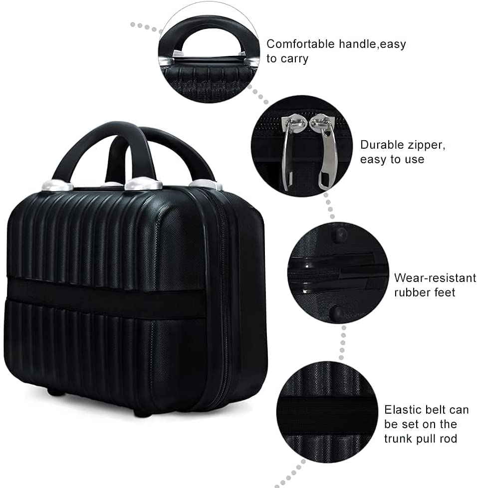 11 inch Hard Shell Cosmetic Case Makeup Travel Case Organizer Bag Small Portable Make up Train Hand Luggage with Elastic Strap ABS Mini Suitcase Gifts for Her. - color: Black, size: 11 Inch