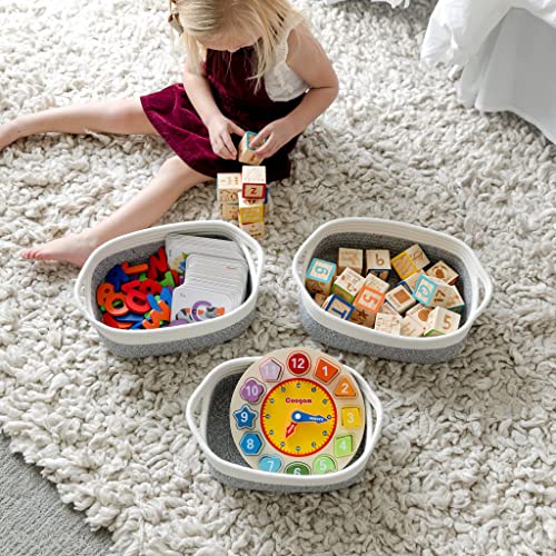 NaturalCozy 5-Piece Rectangle Storage Basket Set- Natural Cotton Rope Woven Baskets for Organizing! Small Basket for Montessori, Baby Nursery, Dog Toy Baskets, Cat Toy Box, Bathroom Organization Bin - color: Off White & Mixed Gray