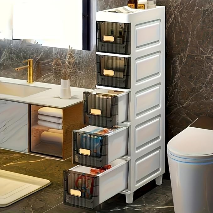 LDQ Slim Storage Cabinet with Drawers - Durable Waterproof PP Organizer for Bathroom/Kitchen/Health - Small Spaces, Snacks, Display & Retail (5layers) - size: 5layers
