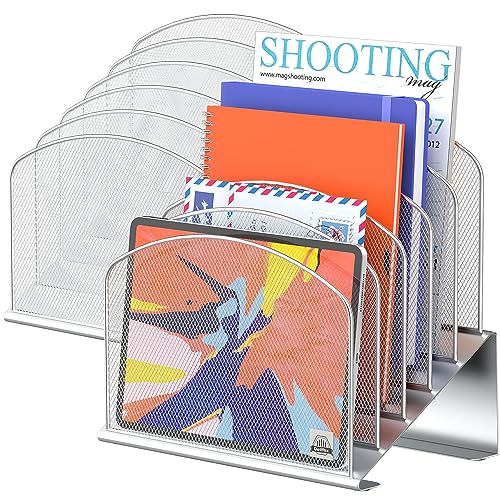 Delifox Inclined Desk File Organizer,Vertical File Folder Holder Stand Metal Rack File Sorter for Office Classroom Desktop Organization - color: Silver, size: 2Pack