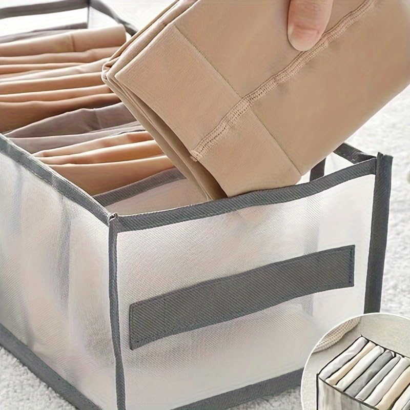 1pc Wardrobe Clothes Organizer with Handle 7 Grids Drawer Organizer Clothes for Jeans T-Shirts Washable Clothes Storage Organizer for Folded Clothes, used for in car storage
