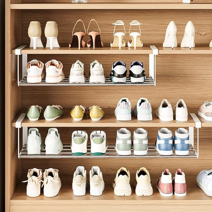 Expandable Shoe Rack Organizer - Adjustable Shoe Rack & Under Cabinet Shelf - for Shoe or Clothing Storage and Organization, Under Shelf Storage (Stainless,4Pcs) - color: Stainless, size: 4 Pack