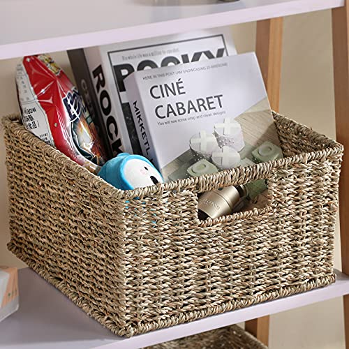 HOONEX Wicker Storage Baskets for Organizing, Decorative Woven Seagrass Baskets for Storage with Carrying Handles, Set of 2, Natural - color: Natural (Seagrass), size: 13 x 13 x 7.5 inches