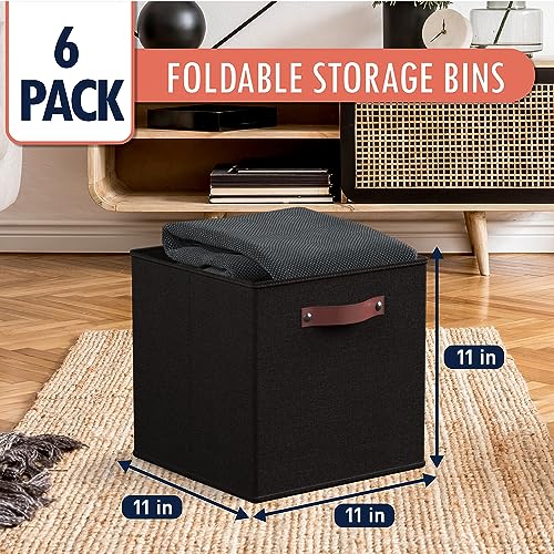 Ornavo Home 11 x 11 Storage Cube Bins, Foldable Collapsible Fabric Storage Bins Box Linen Shelf Basket Cube Organizer for Closet with Leather Handles, 6 Pack, Black - color: Black, size: Cube - 11 x 11 x 11
