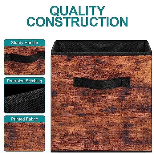 Stero Fabric Storage Cubes, 6 Pack Foldable Storage Bins with Handle, 11 Inch Box for Shelves, Closet, Organizer, Rustic Brown and Black - color: Rustic Brown and Black, size: 11"-6 Pack