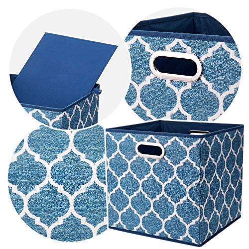 Collapsible Cloth Cubes Storage Bins Baskets Box Medal Pattern 13 x13 x13 Inches - Pack of 3,QY-SC02-3 - color: Cream Navy Blue
