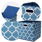 Collapsible Cloth Cubes Storage Bins Baskets Box Medal Pattern 13 x13 x13 Inches - Pack of 3,QY-SC02-3 - color: Cream Navy Blue