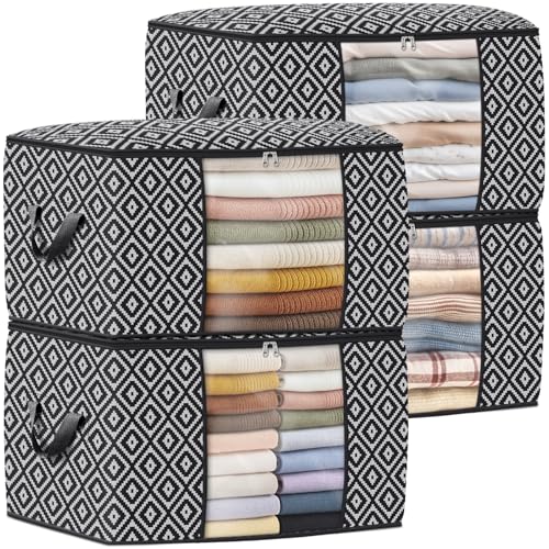 StorageTastic Direct 100L, 4 Pack, Storage Containers, Large Clothes Storage Bins Foldable Organization and Storage Bags with Reinforced Handle, Clear Window for Bedding, Blankets, Clothing, Black - color: Black, size: 4 x 100L