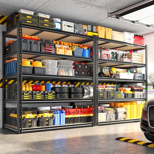 REIBII 48" W Garage Shelving 3080LBS Storage Shelves 5 Tier Industrial Shelving Adjustable Metal Storage Shelves for Garage, Basement, Warehouse, Commercial, Easy Assemble, 48" W x 72" H x 24" D - size: 48" W x 72" H x 24" D