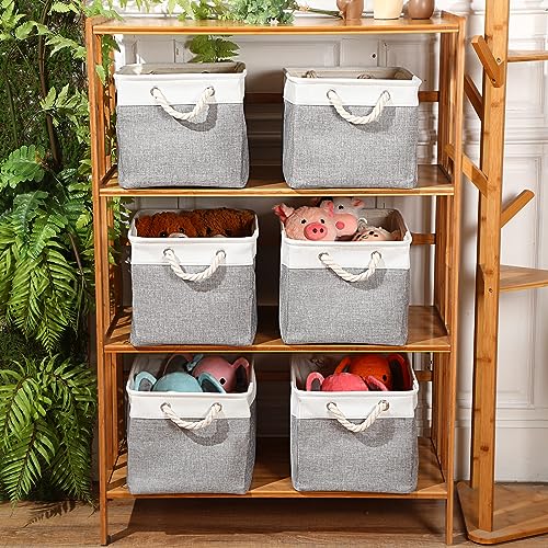 meekoo 8 Pack Collapsible Storage Bins Fabric Storage Bins Polyester Fabric Baskets with Handles Linen Closet Organizer for Shelf Home Closet Towels Toys(15 x 11 x 9.5 in,Gray White) - color: Gray White, size: 15 x 11 x 9.5 In