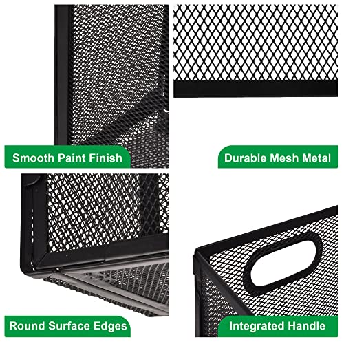 EASEPRES Desk Hanging File Organizer with 10 Folders, Mesh Metal Letter-Size Desktop File Holder Box for Filing Folder Storage Basket, 2 Pack Black, 12.2 x 9.45 x 5.45 inches - size: 2 Pack with 10 Folders