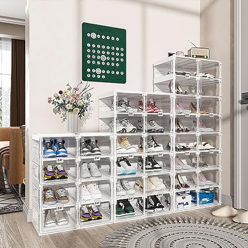 ANTBOX Foldable Shoe Rack,Shoe Organizers for Closet Plastic Shoe Storage Box Space Saving for Entryway, Large Sturdy Stackable Sneaker Cabinet Bins with Magnetic Clear Door 6 Tiers 12 Pairs - color: Clear, size: 6 Tiers 12 Pairs