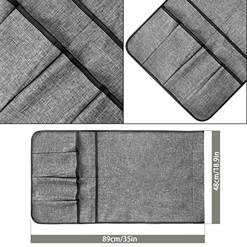 Sofa Armrest Storage Bag, Armchair Side Caddy Hanging Pouch Organizer, 14-Pocket Waterproof Durable Storage Bag, Suitable for Tablets, Phones, Books, Magazine, TV Remote Control (1#Gray) - color: 1#Gray