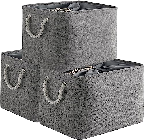TheWarmHome Storage Basket for Organizing - 16x12x12 inch 3 Pack Fabric Storage Cubes, Cube Storage Bin for Shelves Closet Organizer Cloth Gift Toy (Grey) - color: Grey, size: 3PCS/Large Cube - 16L×12W×12H