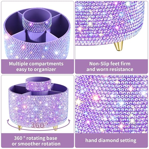 fanado Bling 360° Rotate Makeup Brush Holder Organizer, Makeup Organizers Countertop, Makeup organization and Skincare Storage for Vanity, Gift for Women Girls (Bling dz-Purple) - color: Bling dz-Purple