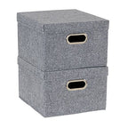 Household Essentials Collapsible Cotton Blend Storage Box with Lid and Metal Grommet Handle, Set of 2, Grey - color: Gray, size: 2 Count