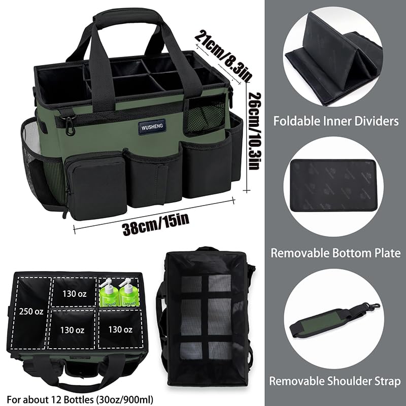 Wearable Cleaning Caddy Bag,Cleaning Supply Tote for Cleaning Supplies, Cleaning Organizer with Adjustable Shoulder and Waist Straps for Cleaners & Housekeepers (Green and Black, Large) - color: Black-Green, size: Large