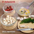 Stackable Space-Saving Nesting Set of 3 Glass Bowls with Bamboo Lids for Foodprep, Storage, Mixing & Cooking - Microwave & Oven Safe BPA Free Durable Heat Resistant Inert Borosilicate Glass - color: 3 Mixing Bowls with Bamboo LIds (Ribbed)
