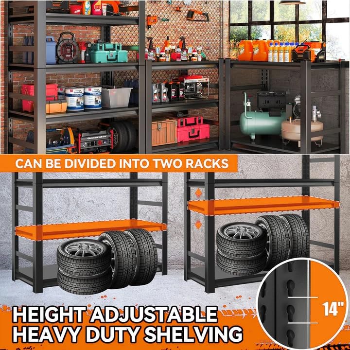 88" H Garage Shelving Heavy Duty, Metal Storage Shelves, 3000LBS, 5-Tier Adjustable Industrial Shelves Unit, Utility Organizer Shelf for Garage, Kitchen, Warehouse, Basement, 48"W x 24"D x 88"H - size: 48"W x 24"D x 88"H
