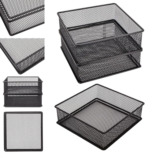 Annova Mesh Stackable Drawer Cabinet and Shelf Organizer Bins Storage Basket School Office Supply Holder Tray- Set of 2 (Black, 6x6x2 Inch) - color: Black, size: 6x6x2 Inch