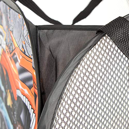 Jay Franco Monster Jam Break Out Pop Up Hamper - Mesh Laundry Basket/Bag with Durable Handles - Features Grave Digger & Megalodon - color: Monster Jam