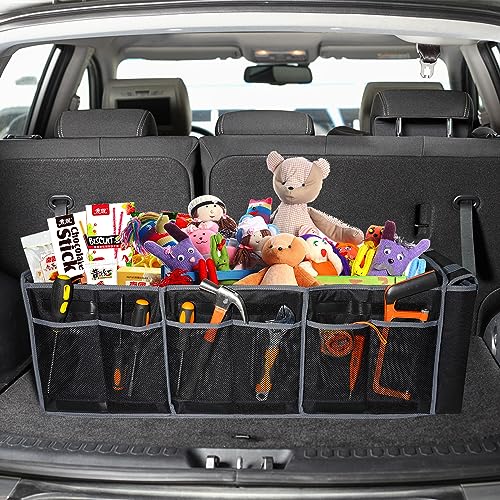 Car Trunk Organizer with Lid,Collapsible Car Storage Organizer with Multi Compartments and Securing Straps for SUV,Sedan,Jeep-Black & Grey - color: Black&Grey, size: Without Cooler