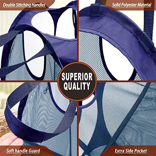 HOUSE AGAIN 2 Pcs Pop Up Laundry Hamper, Strong Mesh Laundry Baskets Collapsible, Hamper with Handles and Side Pocket, Portable Foldable Dirty Clothes for Dorm, Laundry room and Travel Storage, Blue - color: Blue, size: 2-Pack