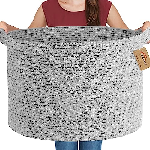 MEGASKET Extra Large Grey Storage Basket, 22" X 22" X 14" XXXL Blanket Basket for Living Room, Gray Wicker Woven Cotton Rope Baskets for Storage, Kids Toy Baskets Bins, Decorative Pillow Towel Basket - color: Gray, size: 22"x22"x14"