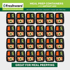 Freshware Meal Prep Containers 21 Count (Pack of 1), 3 Compartment with Lids, Food Storage Containers, Bento Box, Stackable, Microwave/Dishwasher/Freezer Safe (24 oz) - size: 3-COMP-21PK