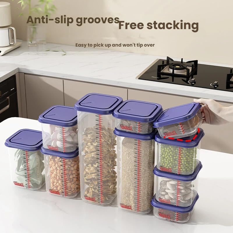 Airtight Food Storage Container With Lids 9PCS Family Set, BPA-Free Food-grade Plastic Stackable Leak-proof Kitchen Pantry Organizers for Pasta, Nuts, Dry Goods, Snack,Modular Design (Purple) - color: Purple