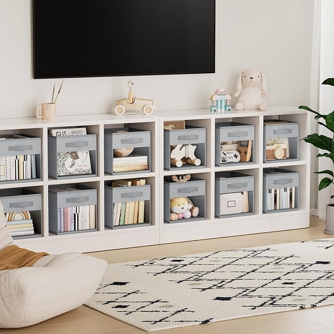 DIMJ Storage Cubes, Cube Storage Bin, 10 Pack Foldable Baskets with Window, Closet Storage Bins with Handle, 11x 11 inch Storage Cubes for Clothes, Toys, Books (Blended Gray) - color: Blended Gray, size: 10.6 Inch.- 10 Pack