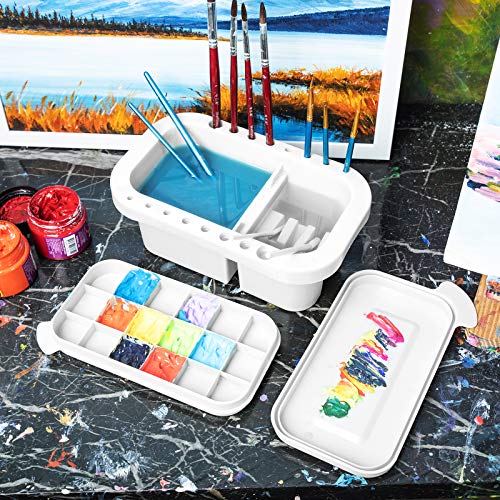 MyLifeUNIT Paint Brush Cleaner, Paint Brush Holder and Organizers with Palette for Acrylic, Watercolor, and Water-Based Paints (White) - color: White