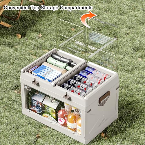 Closet Organizer and Storage Box, Large Essential Collapsible Plastic Car Trunk Container with Clear Lids and Doors, Open Front Multifunctional Stackable Bin for Bedroom, Dorm Room, Craft 50 L - color: White-M