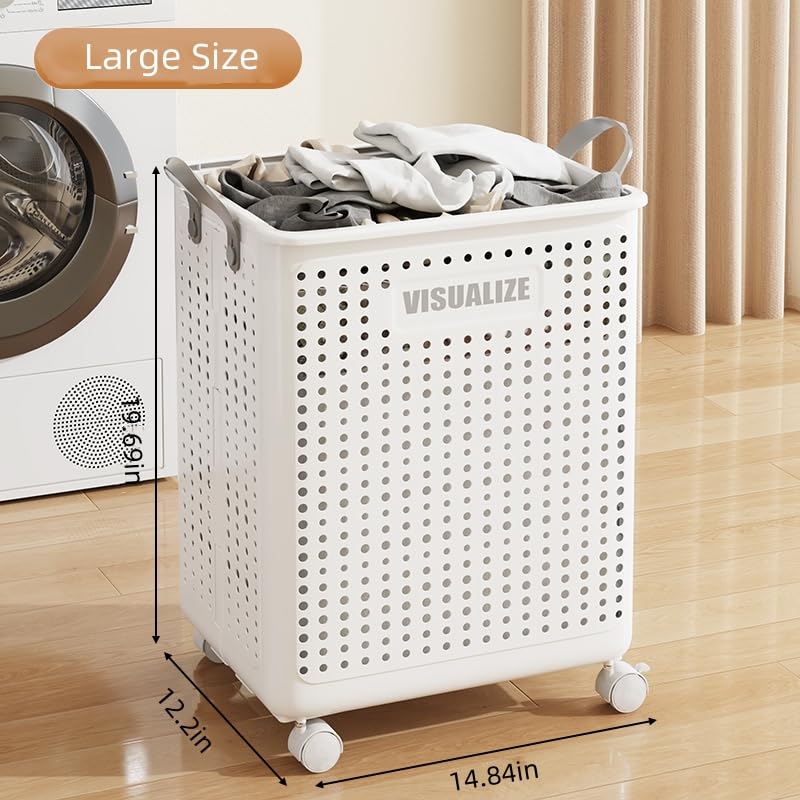 BOHOIDEE Large Foldable Laundry Hamper with Wheels and Handle, Collapsible Rolling Laundry Basket, Versatile Portable Storage Basket for Laundry/Bathroom