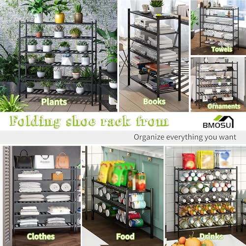 BMOSU 6-Tier Bamboo Extended Shoe Rack Premium Stackable Shoe Shelf Storage Organizer for Hallway Closet Living Room Entryway Organizer (Black Bamboo) - color: Black Bamboo, size: 6-Tier Long（33.3*11*36.6inches）