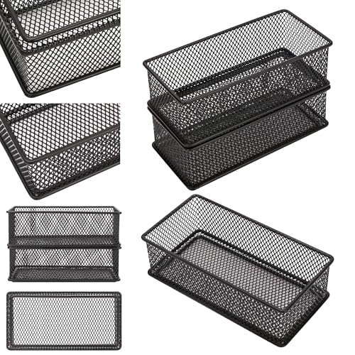Annova Mesh Drawer Cabinet and Shelf Organizer Bins Storage Basket School Office Supply Holder Tray- Set of 2 (Black, 3x6x2 Inch) - color: Black, size: 3x6x2 Inch