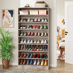 Tribesigns Tall Shoe Cabinet, 9 Tiers 40-45 Pairs Heavy Duty Wood Freestanding Shoe Storage Cabinet, 70.8'' Tall Shoe Cabinet with Open Storage for Entryway (1, Beige Gray) - color: Beige Gray