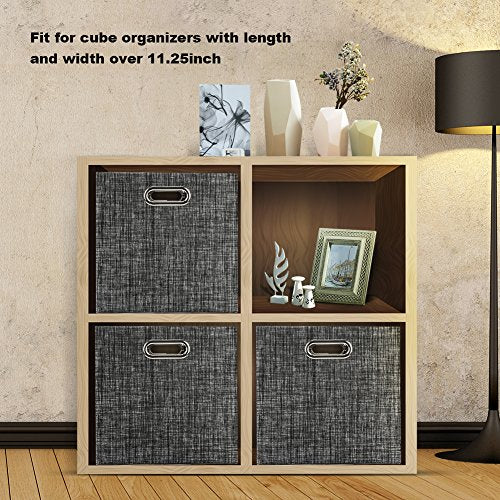 Posprica Collapsible Storage Cubes,11×11 Heavy Duty Fabric Stroage Basket Bins, 4pcs,Black - color: Black, size: 11×11×11/4pcs